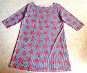 Womens Dress-PATTI BIGGS-blue/red Starfish catalina knit UV50 Coastal Beachy-XL